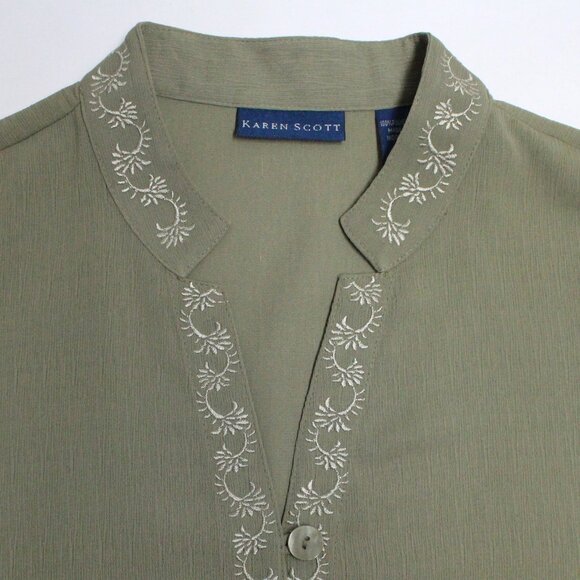 Karen Scott Women's XL Green Button Down Tunic Top & Decorative Trim - Picture 4 of 11